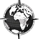 globe with texas gulf coast, on compass rose surrounded, with SAT across the globe tattoo design idea