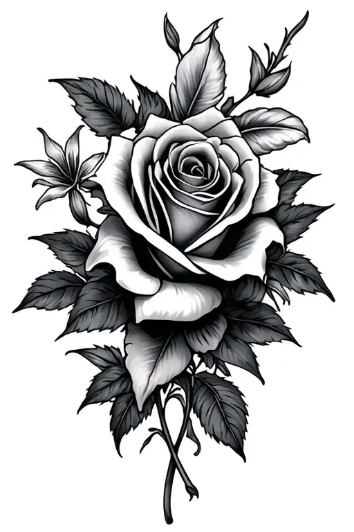 Roses with lilies tattoo design idea