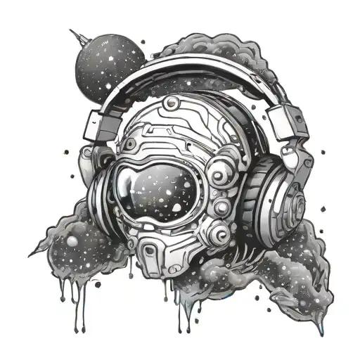 galaxy is made up of stars, planets, other cosmic elements that sits in between a pair of headphones tattoo design idea