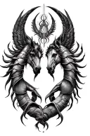 Create tattoo design that combines the symbols of Sagittarius as a father, Scorpio as a mother, and Cancer as a daughter tattoo design idea