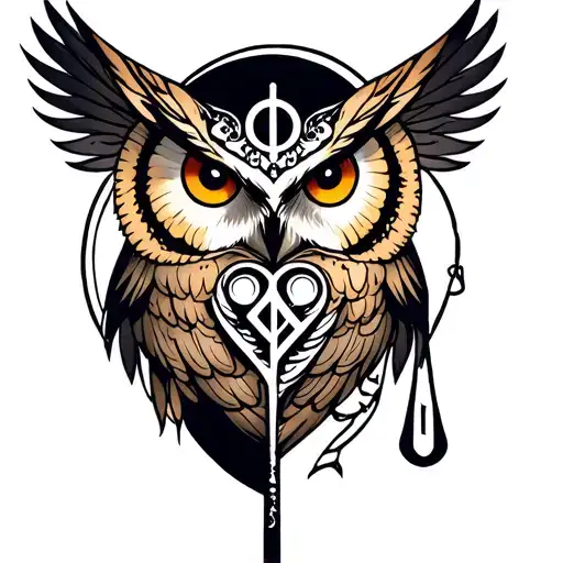 paganism owl luna rune isoterics tattoo design idea