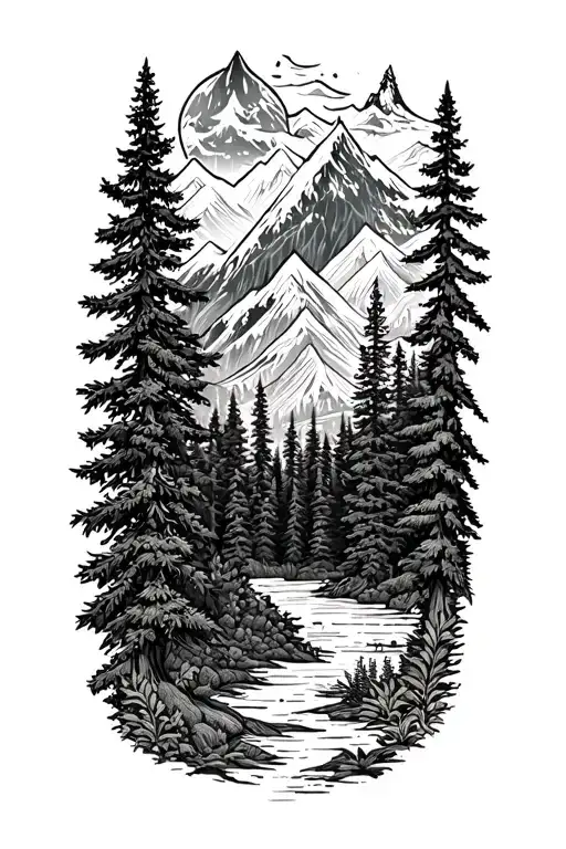 alaska forrest themed half sleeve tattoo design idea