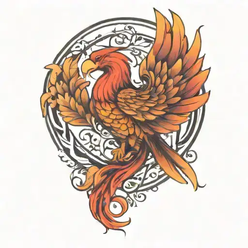 heart and phoenix with oepn wings tattoo design idea