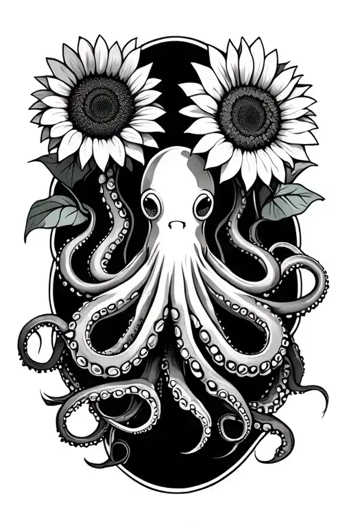 octopus holding sunflower tattoo design idea