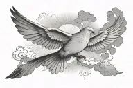 dove with clouds and rays of light shining tattoo design idea