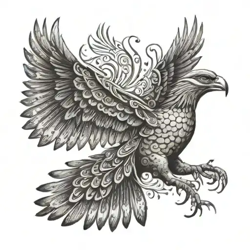 egyptian phoenix flying simetrical wings spread wide tattoo design idea