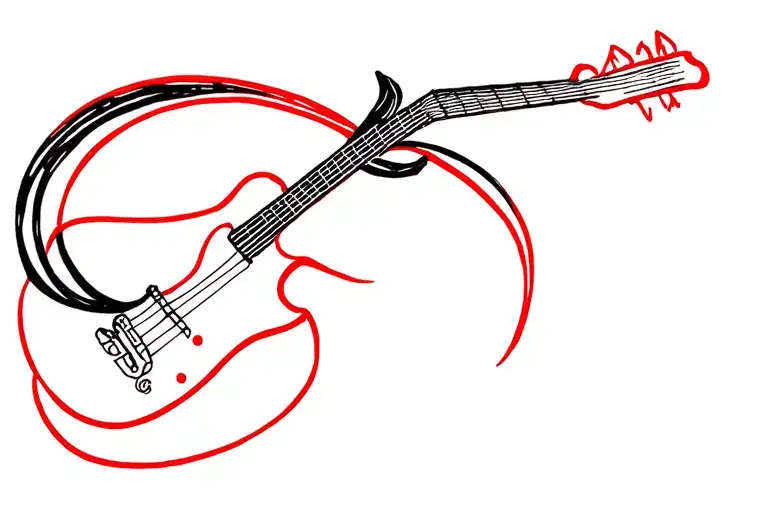elden ring, guitare, black and red,  tattoo design idea