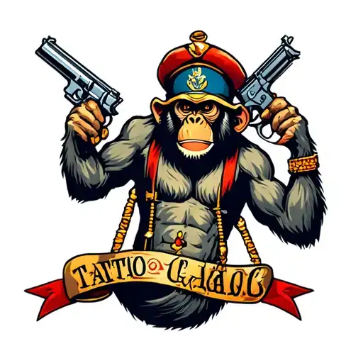 libra bad monkey with guns tattoo design idea