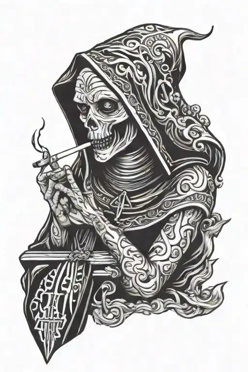 evil/holy nun smoking tattoo design idea