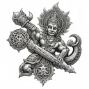 Combine trishul, trident, om, hanuman ji's mace, sudarshan chakra and the quote "you are the protector, who is afraid" in sanskrit tattoo design idea