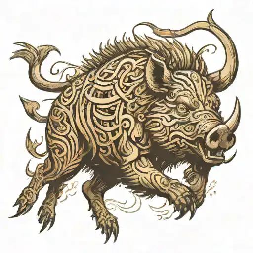 boar with tusks charging with arrows tattoo design idea