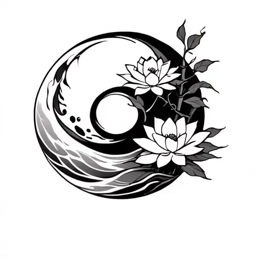 Zen tattoo medium size upper arm. Enso circle with zen flow. Lotus and or lilies with bamboo emerging from flow. And kan tattoo design idea