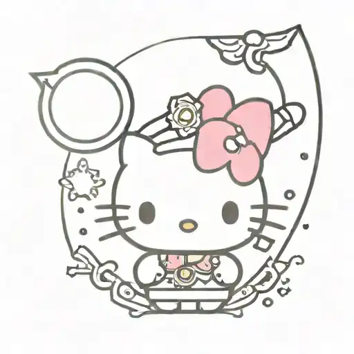 A cute and sparkly Hello Kitty themed tattoo incorporating elements of Dungeons and Dragons tattoo design idea