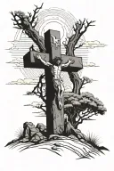 Crucifix on a hill with an empty grave  tattoo design idea