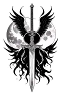 sword, fire, moon, angel tattoo design idea