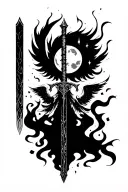 sword, fire, moon, angel tattoo design idea