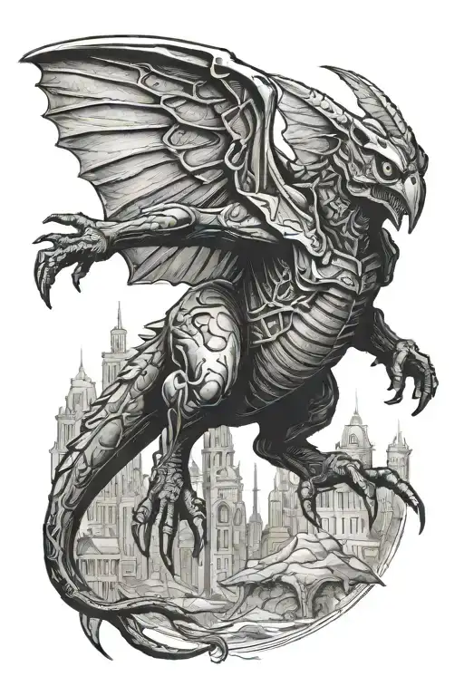 mothman dinosaur tattoo design idea