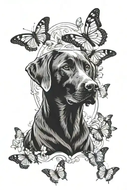 Black Lab and Butterflies with ItalianFlag  tattoo design idea