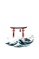 Japanese torii gate great wave tattoo design idea