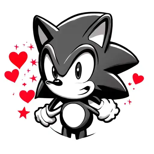 sonic the hedgehog with hearts and 5 point stars tattoo design idea