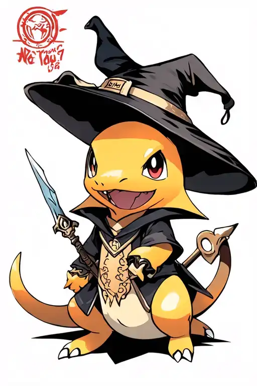 final fantasy 9 pokemon crossover tattoo featuring charmander as a black mage tattoo design idea