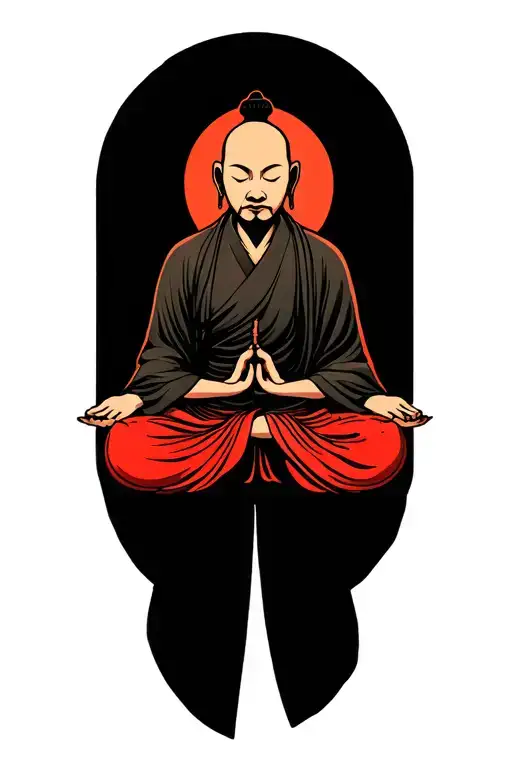zen monk meditating tattoo design idea