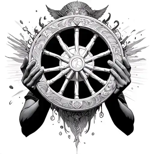 tyche holding wheel of fortuna tattoo design idea