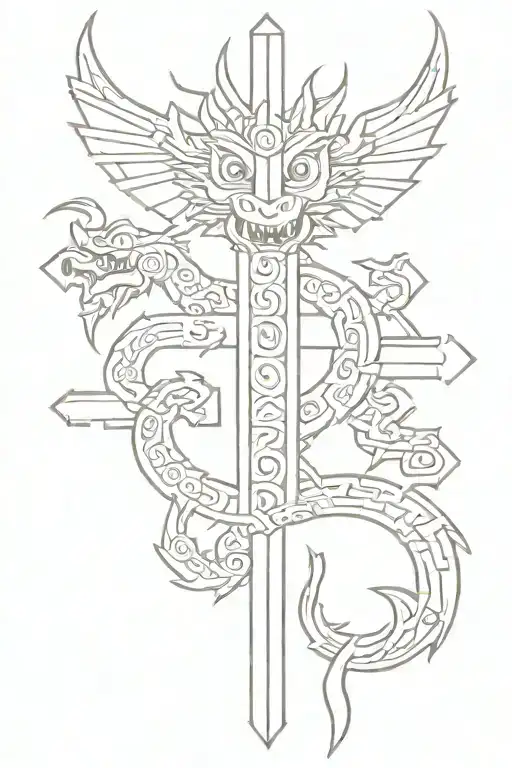Aztec dragon wrapping around a cross  tattoo design idea