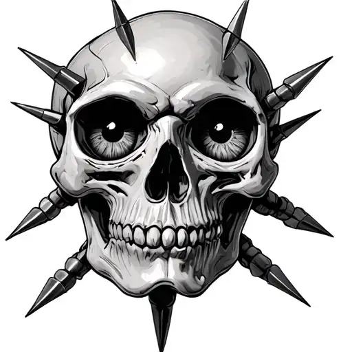 Human skull with 2 iron spikes for eyes tattoo design idea