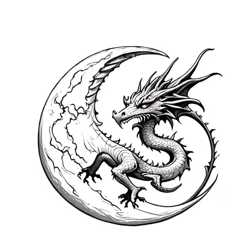 A lovely dragon with moon Gothic Simple tattoo design idea