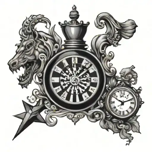 chess king and clock tattoo design idea