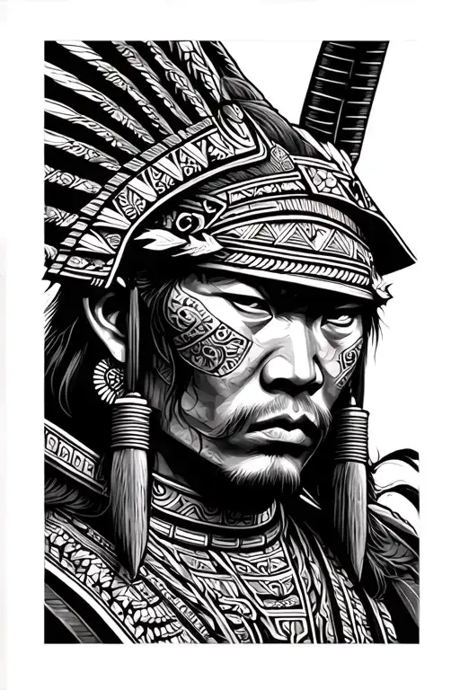samurai Aztec fusion tattoo design idea