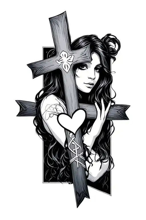 kayla with cross an heart tattoo design idea