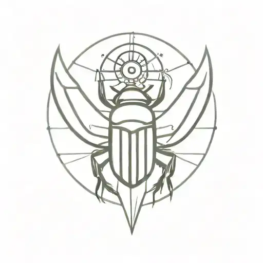 winged scarab beetle holding the sun symmetrical tattoo design idea