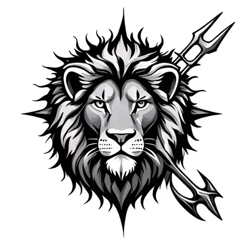 lion, sun and trident tattoo tattoo design idea