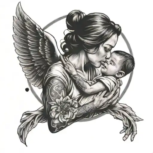 mom showing moon to kid tattoo design idea