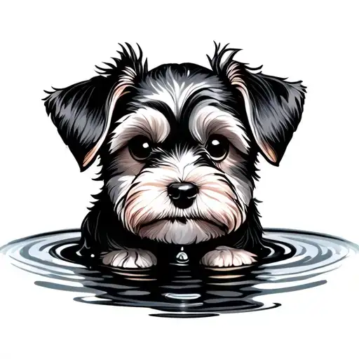 small dog with water well tattoo design idea