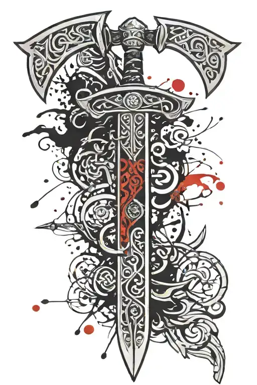 celtic viking demone handle very big sword  tattoo design idea