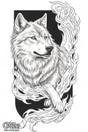 wolf fire flames left arm tattoo design idea