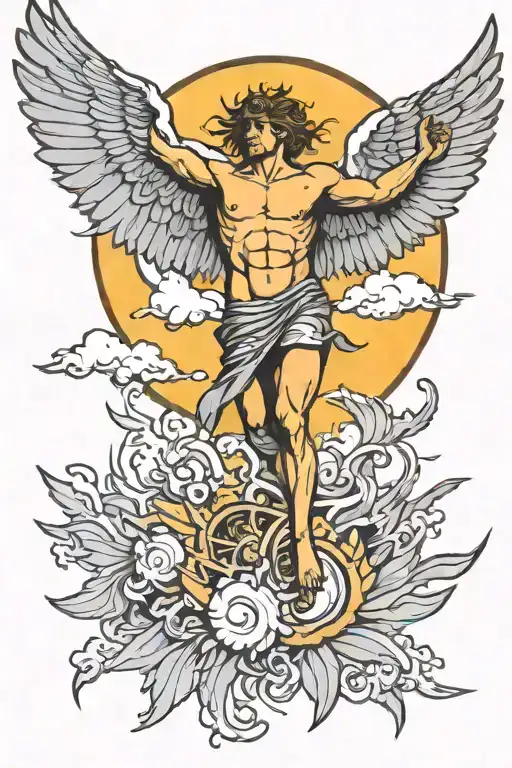 icarus falling with sun shining  tattoo design idea