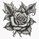 rose on the side with Latasha then under it saying October 13,1983 in Roman numerals  tattoo design idea