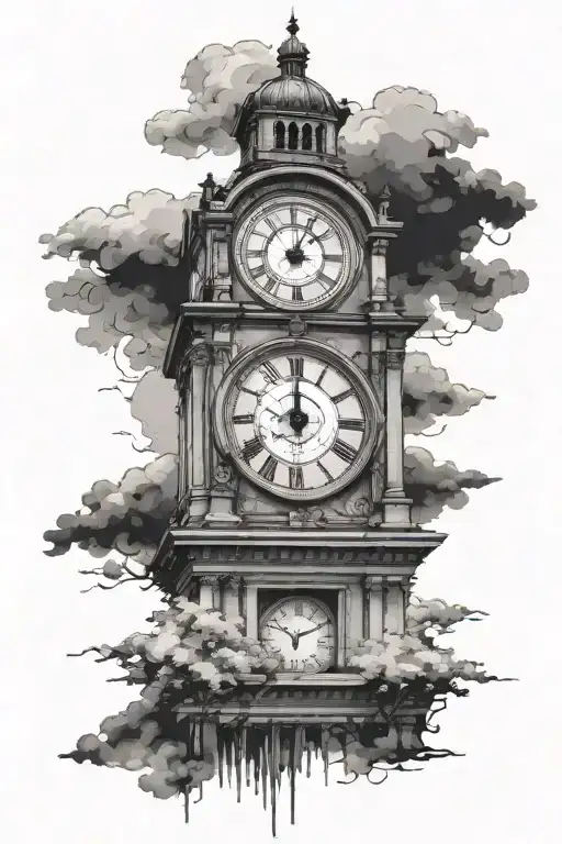 Clock tower with roman numerals with time at 10:13 tattoo design idea