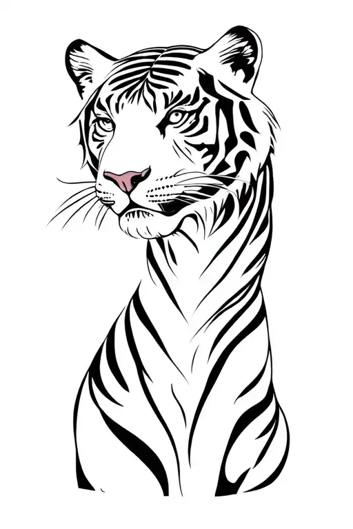 tiger body with a fine line woman tattoo design idea