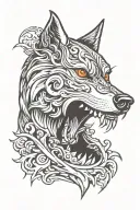 wolf his mouth open door tattoo design idea