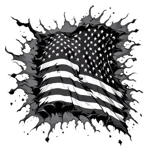 American flag ripping through skin tattoo design idea