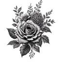 roses, gerberas and lilacs tattoo design idea