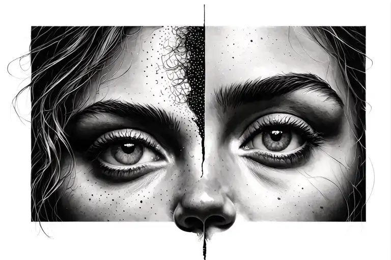 borderline personality disorder split female face morphing tattoo design idea