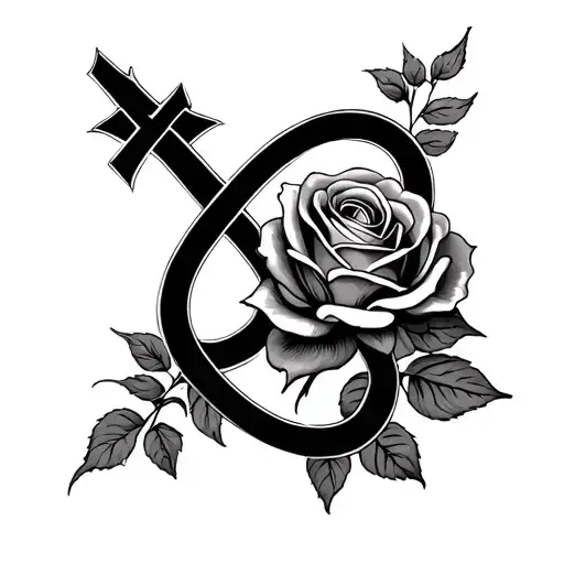 rose infinity and cross tattoo design idea