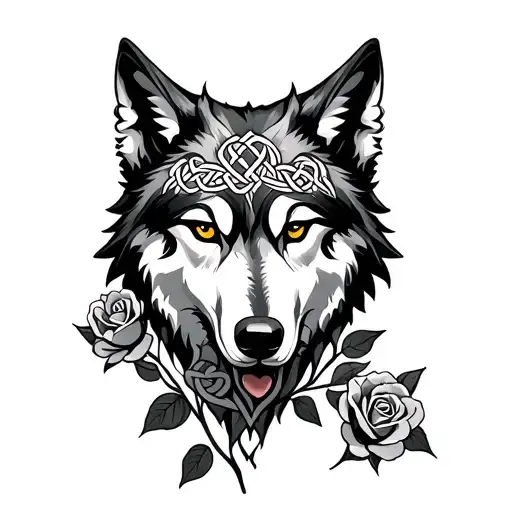 Celtic Wolf roses intertwined tattoo design idea