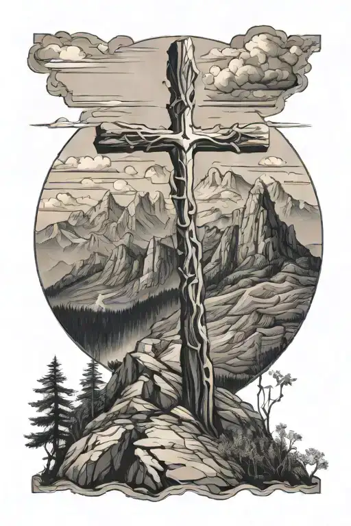 cross on a mountain  tattoo design idea